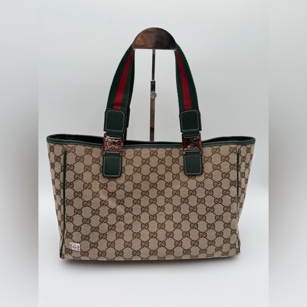 🌹♥️Gucci Tote Bag Sherry Line Canvas Green Beige Gg Supreme Gg Pattern♥️🌹